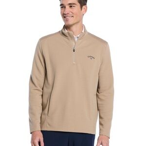 Callaway Tan Quarter Zip Pullover | Textured Performance Golf Sweater